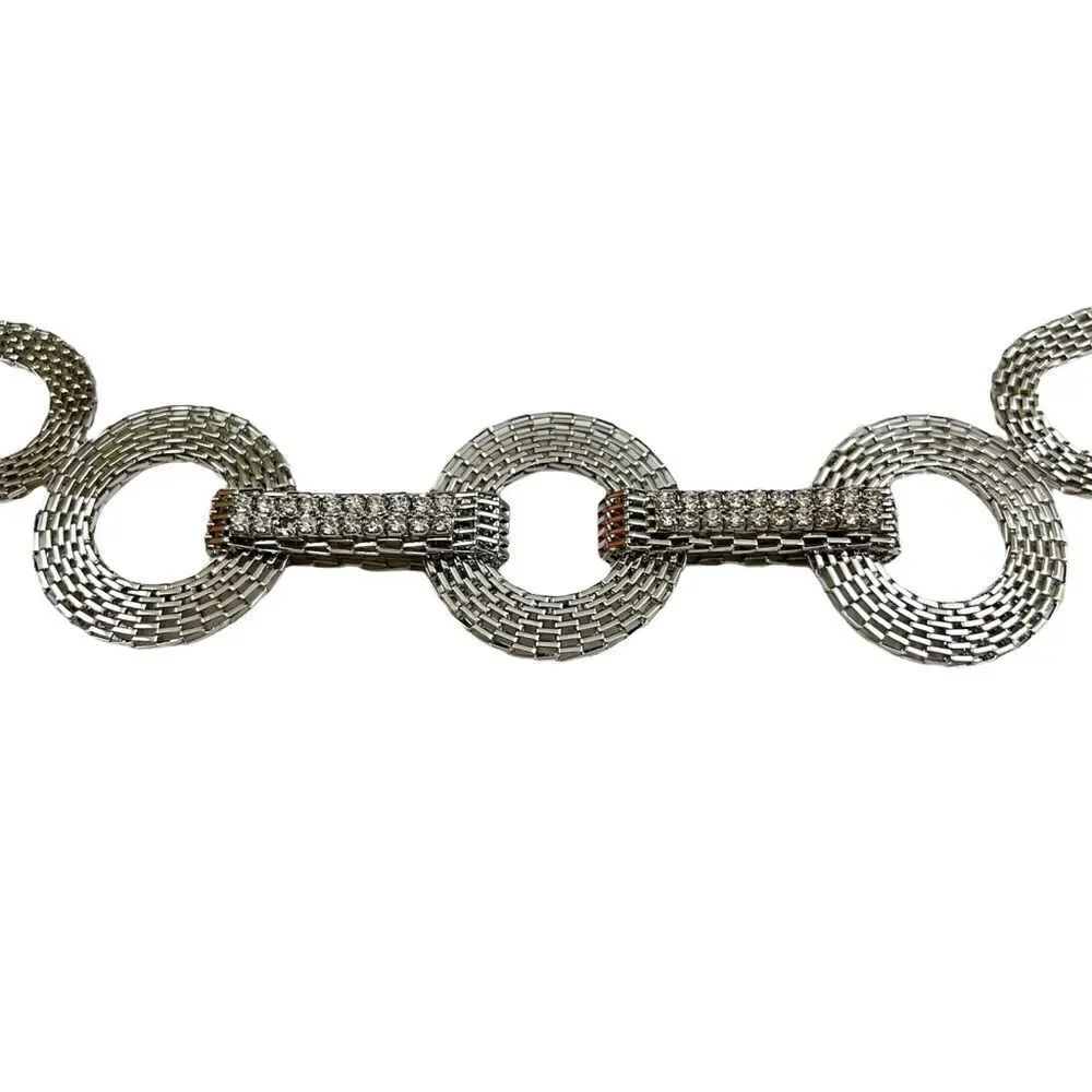 Silver Tone Chain Belt with Rhinestones
